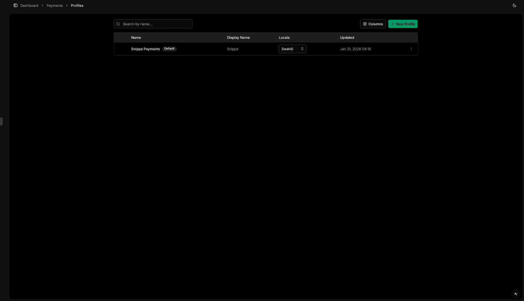 Payment Profiles List